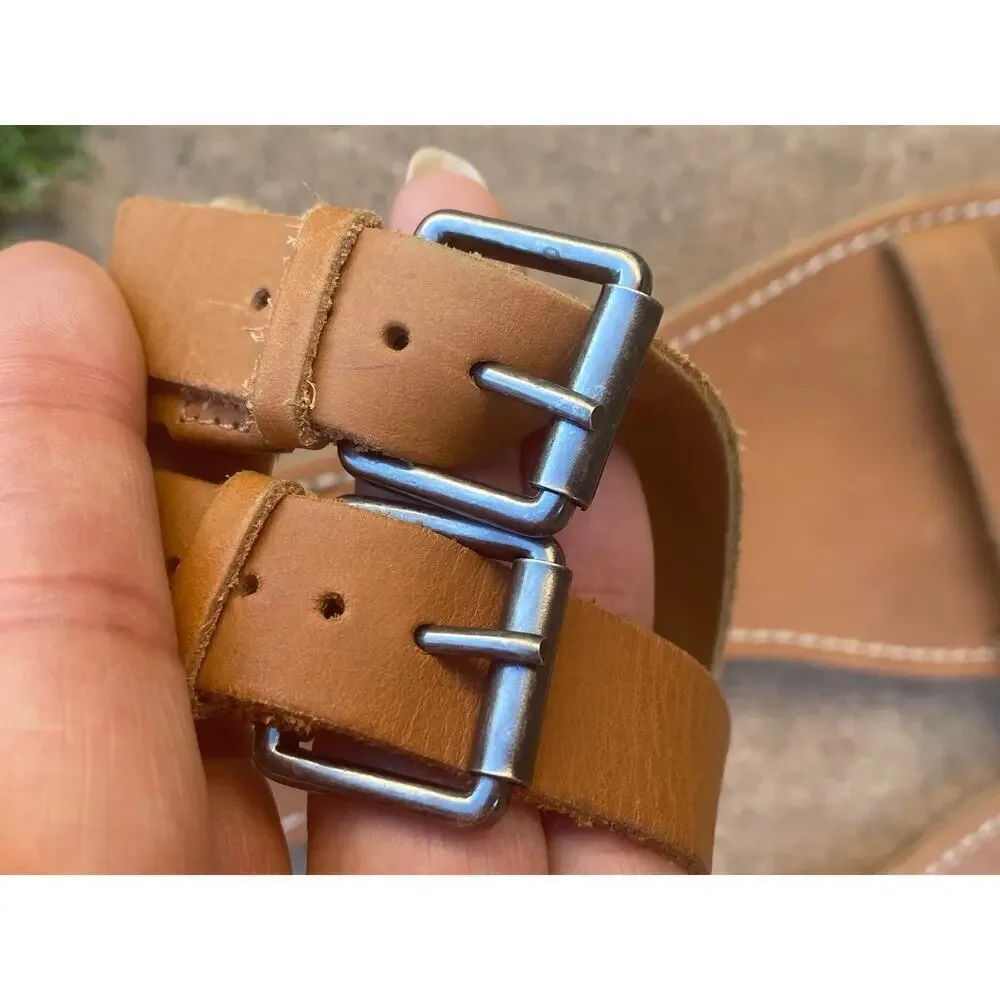 Madewell Sandals Women's Size 10 Ankle Strap Brown Silver Flat Heel Pre-owned